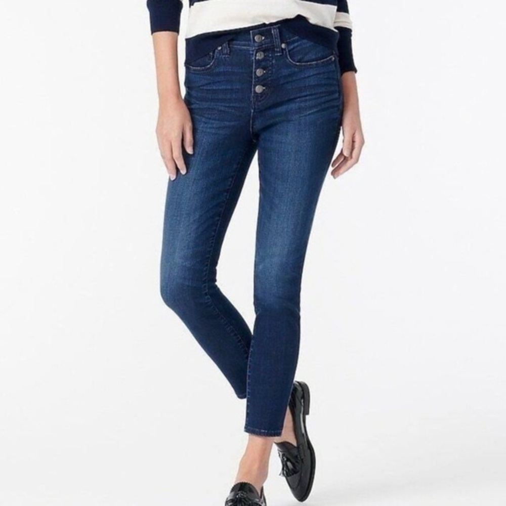 J. Crew Denim Skinny Exposed Button Fly Jeans in dark blue size 28